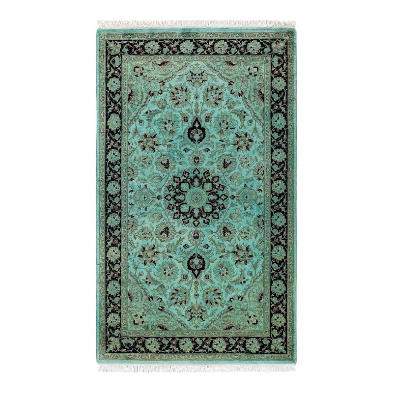 Overton Hand Knotted Wool Vintage Inspired Modern Contemporary Overdyed Blue Area Rug - 3' 2" x 5' 3"