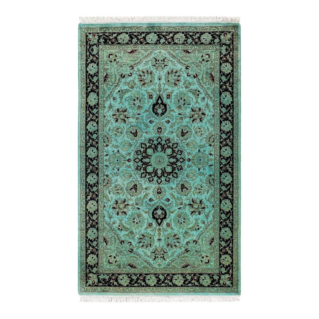 Overton Hand Knotted Wool Vintage Inspired Modern Contemporary Overdyed Blue Area Rug - 3' 2" x 5' 3"