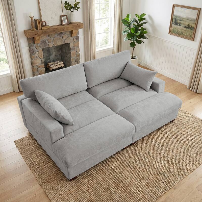 82.5"W Chenille Upholstered Sectional Modular Sofa With Chaise