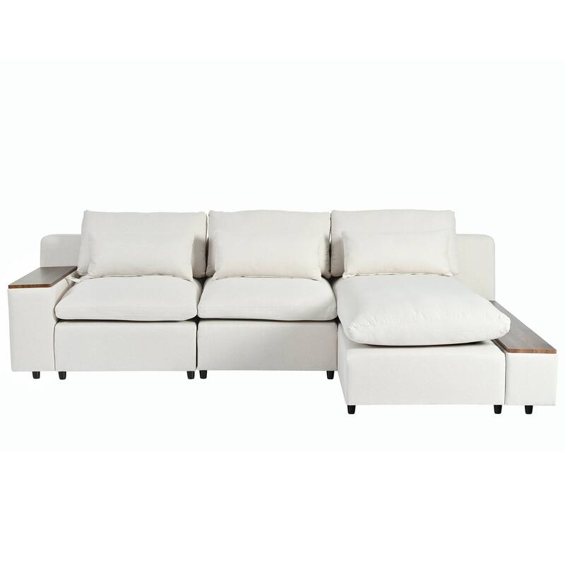 109.80 in Wide Square Arm Polyester L-shaped Removable Back Cushions Sofa