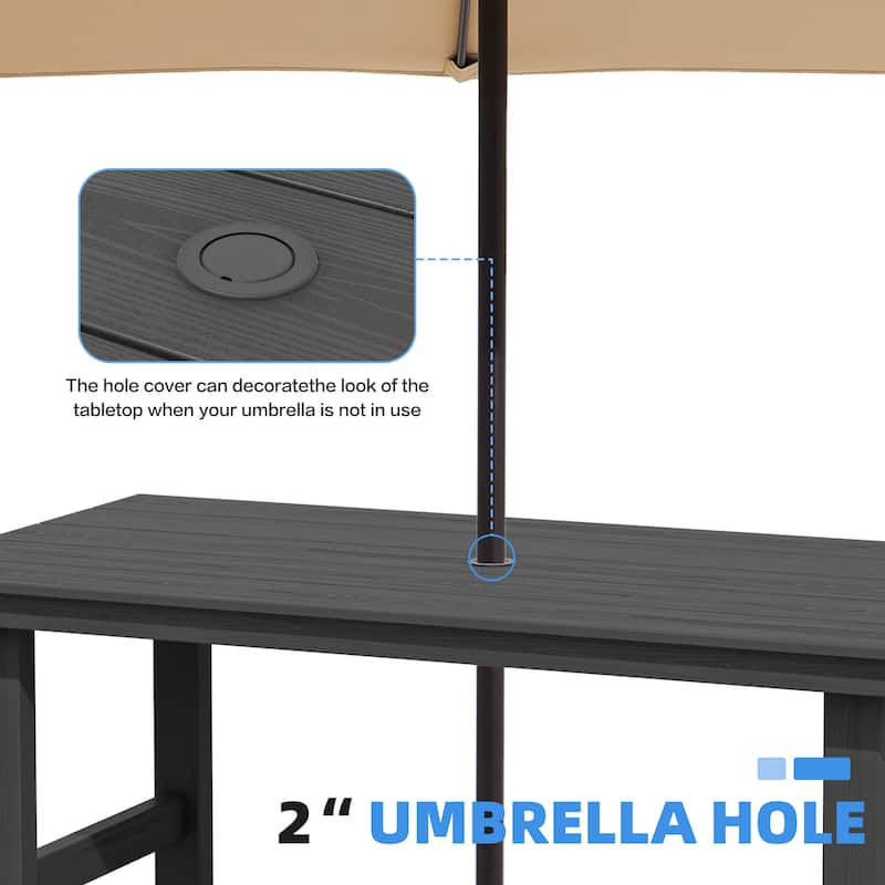 7-Piece HDPE Outdoor Dining Table Sets with Umbrella Hole - 1-Table 6-Chairs