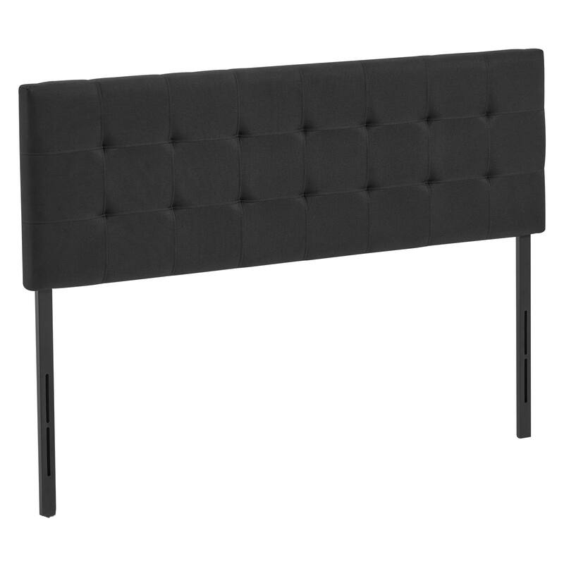 Black Linen Fabric Diamond Tufted Queen Size Headboard with Adjustable Height and Steel Frame
