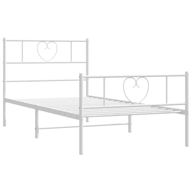 vidaXL Twin Metal Bed Frame with Headboard, White, No Mattress - 77.2" x 41.3" x 35.4"