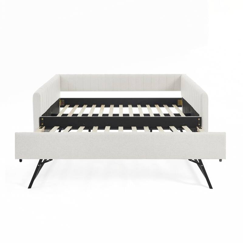 Vertical Stripes Daybed with Trundle Upholstered Sofa Bed