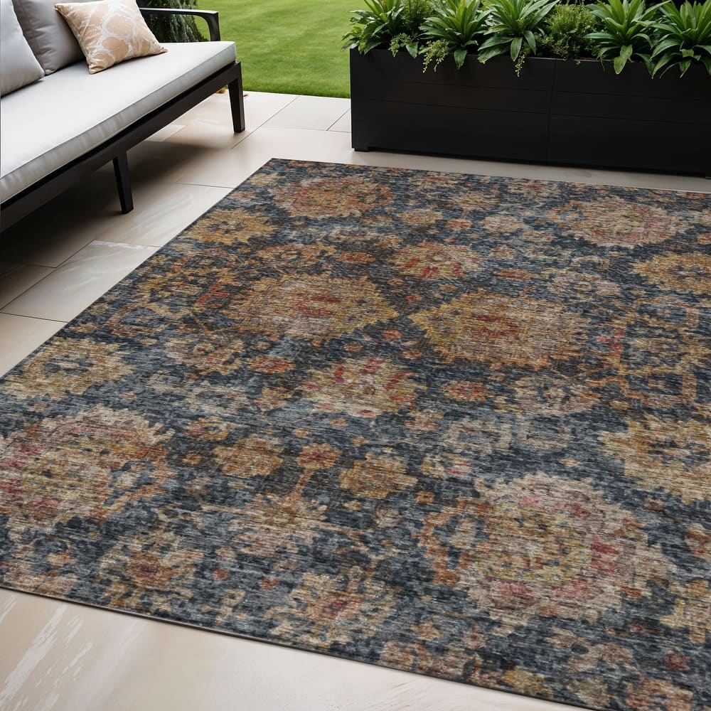 HomeRoots Damask Traditional Rectangle Outdoor Rug