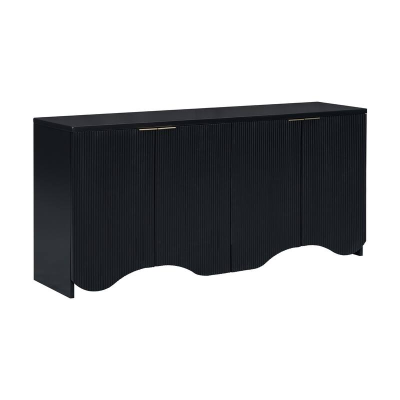 Vertical Stripes & Wavy Storage Cabinet, Sideboard Buffet Cabinet Console Table with 4 Doors and Adjustable Shelving