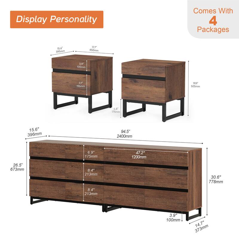 3-Piece Bedroom Furniture Set,Dresser &Chest With 12 Drawers, 2 Nightstand for Bedroom, Bedroom Furniture Set