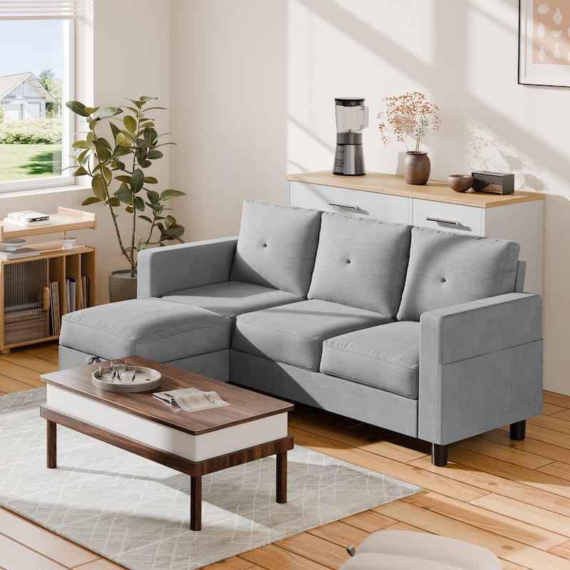 Futzca Modern L-shaped Convertible Sectional Sofa w/ Reversible Chaise - Ash