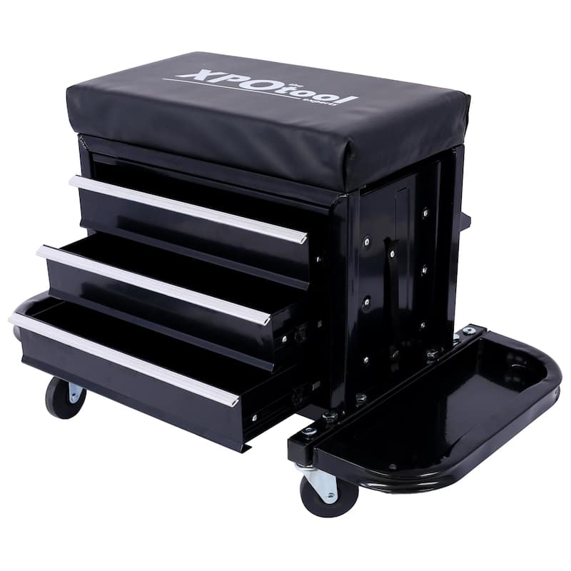 3-Drawer Rolling Tool Chest Seat With Side Trays, 350LBS Capacity - 27“Lx14”Wx16“H