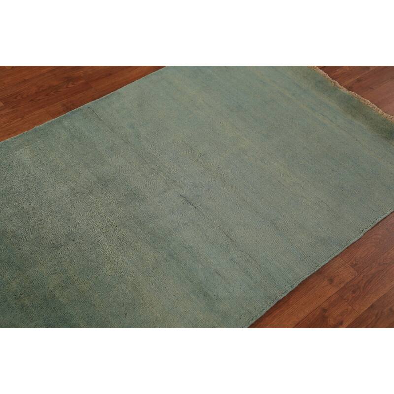 Green & Blue Modern Gabbeh Oriental Rug Handmade Wool Carpet - 3'2" x 4'11"