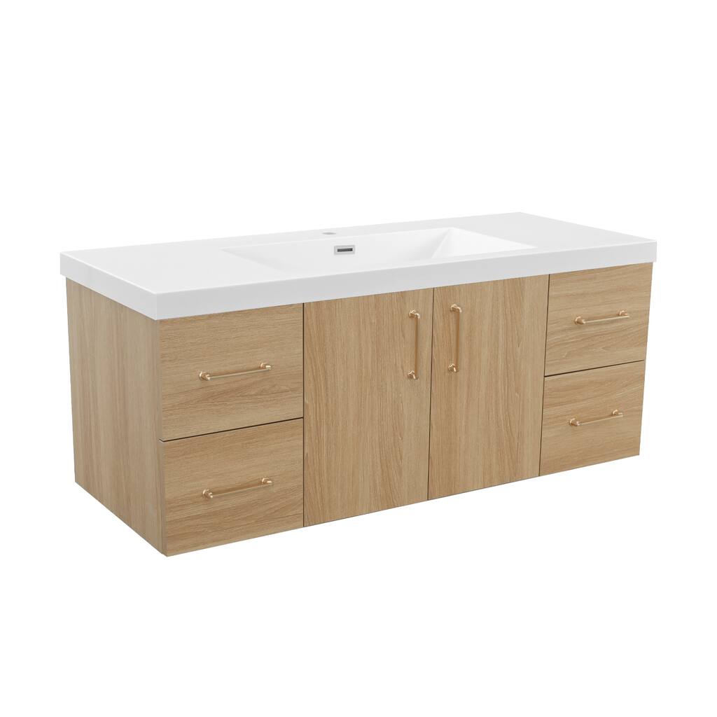 PROOX Modern 48in. Floating Bathroom Vanity with Rectangular Integral Sink - 48"W x 20"D