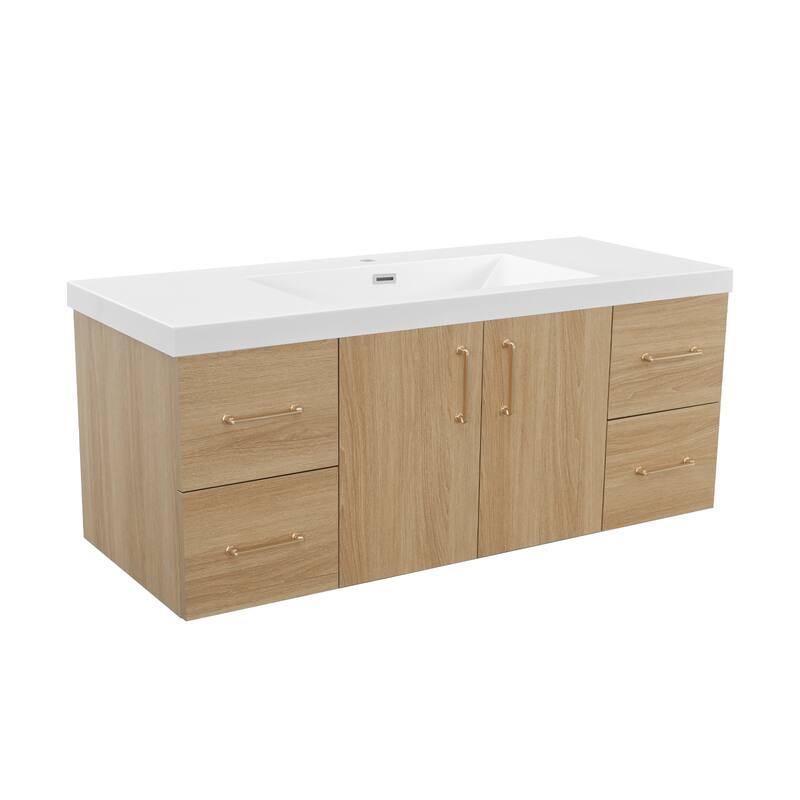 Prismella 36" 48" Wall-Mount Bathroom Vanity in Oak with Top - 48 in. Vanity