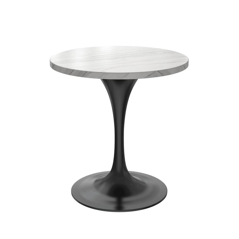 LeisureMod Verve 27" Round Dining Table with Sintered Stone TableTop and Black Steel Base for Kitchen & Dining Room - 27.56