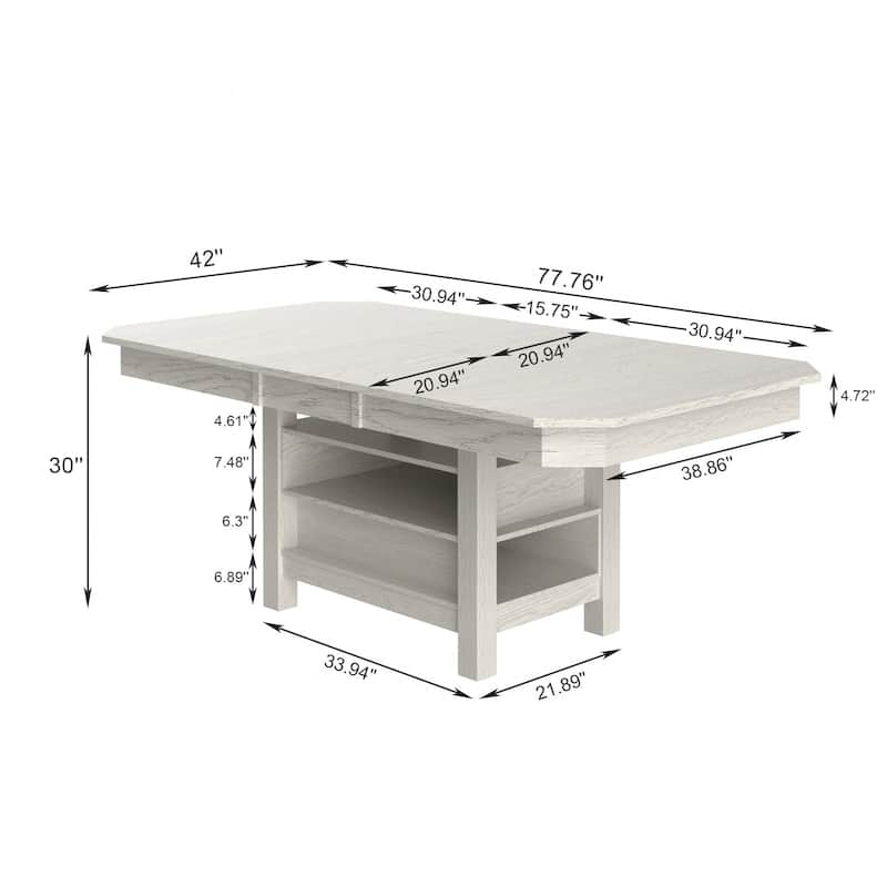VECELO 4 to 6 Rubber Wood Extendable Dining Set with Fish Cutout Chairs with Dual Storage Upholstered Seat