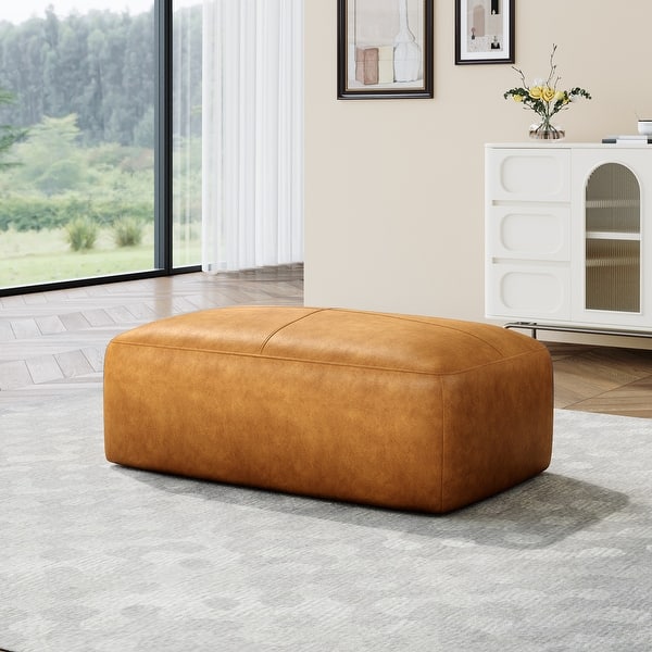 slide 2 of 64, Elliot 22"/ 35"/ 43" W Modern Rectangular Genuine Leather Ottoman Large:43.4"×23.5"×16.6" - Brown