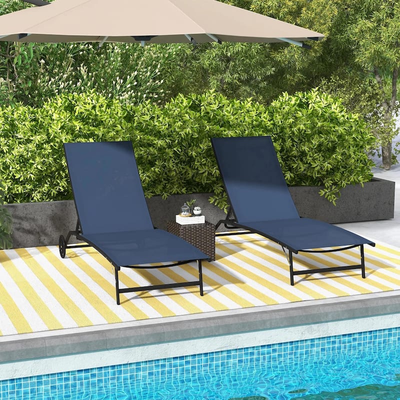2PCS Outdoor Chaise Lounge Chairs with 5 Level Adjustable Backrest