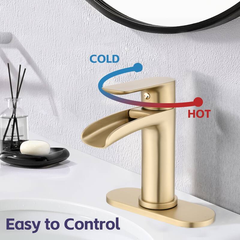 Modern Waterfall Single Handle Bathroom Sink Faucet with Overflow Pop Up Drain, Anti Corrosion and Rust Resistant