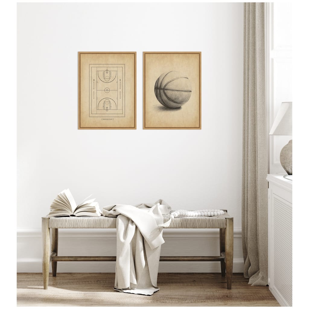 Kate and Laurel Antique Basketball 2 Piece Framed Canvas Wall Art Set by The Creative Bunch Studio