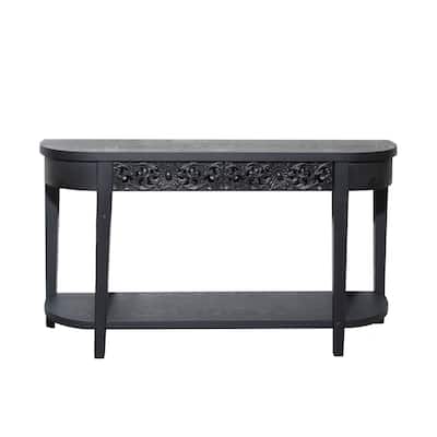 59.2" Wood Carved Entryway Console Table with Open Shelf and 2 Drawers