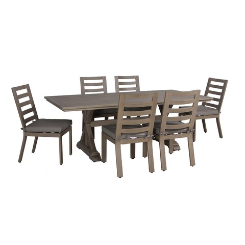 Aruba Outdoor Dining Set Aluminum Frame Includes Table Chairs with Spectrum Grey Sunbrella Cushions