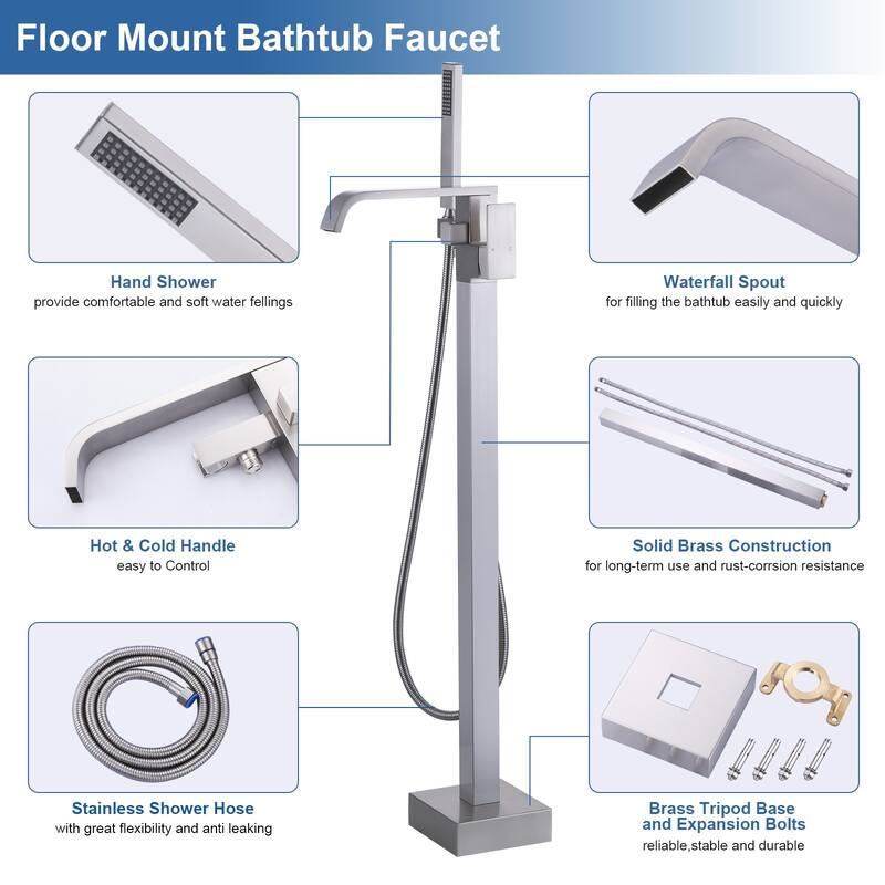 WOWOW Waterfall Single-Handle Freestanding Tub Faucet with Handshower