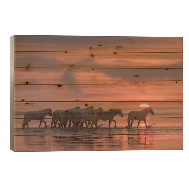 White Angels Of Camargue XI Print On Wood by Daniel Kordan - Multi-Color - 18x26x1.5