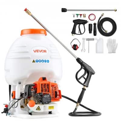 White-Orange Plastic Metal 5Gal Gas Backpack Sprayer with 26.5cc Engine - Whfite-Orange - 17.2 × 14.8 × 23.9 in
