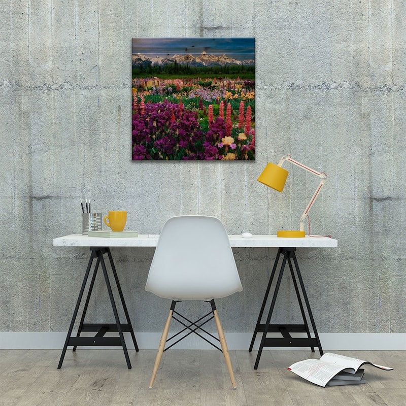 Iris & Lupine Field, Grand Teton National Park, Teton County, Wyoming, USA Print On Wood by Adam Jones - Multi-Color