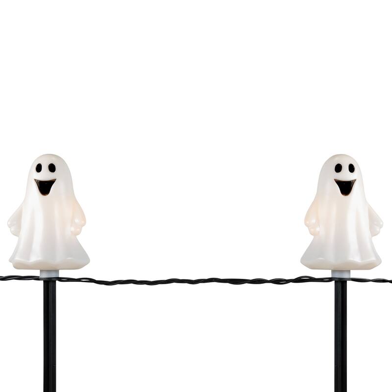 Lighted Ghost Shaped Halloween Pathway Markers - 3.75' - Black Wire - Set of 5
