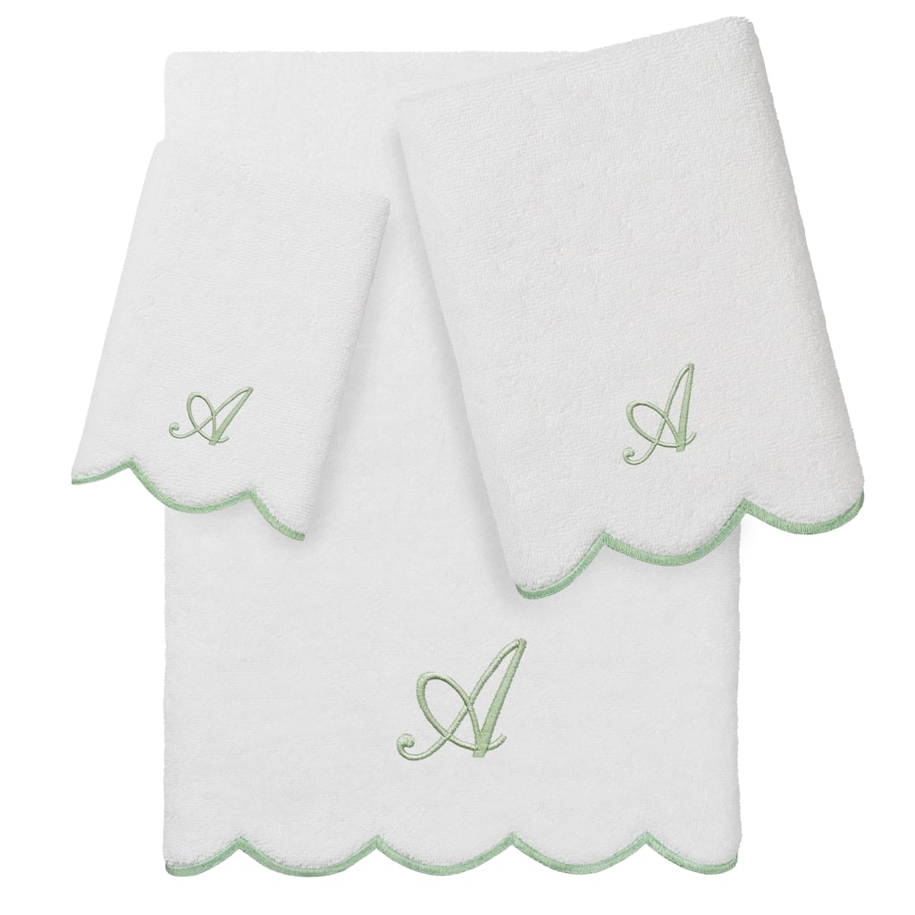 Authentic Hotel and Spa 100% Turkish Cotton Green ADORNIA Scallop Personalized 3 Piece Towel Set - 3 Piece Set