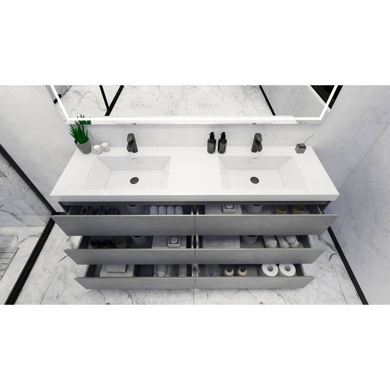 Angeles 72" freestanding bath vanity with dual basin reinforced acrylic top