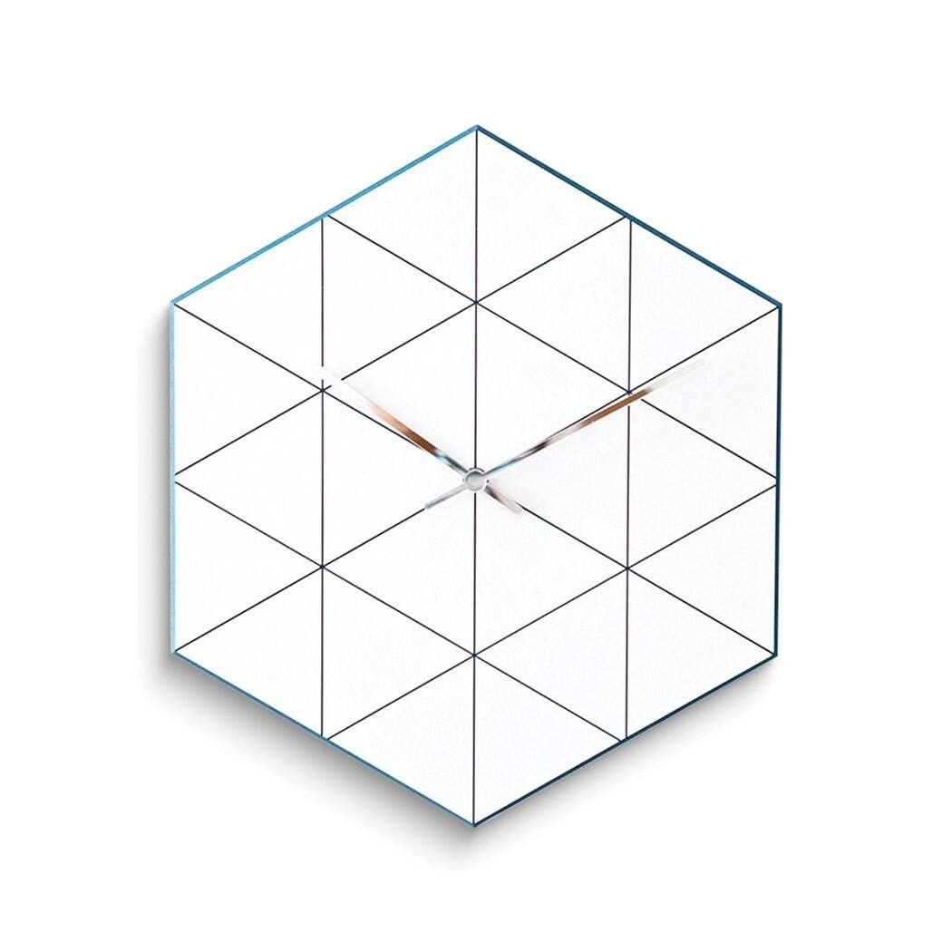 Curata Blue Hexagon Wire Acrylic and Wood Quartz Wall Clock with Silent