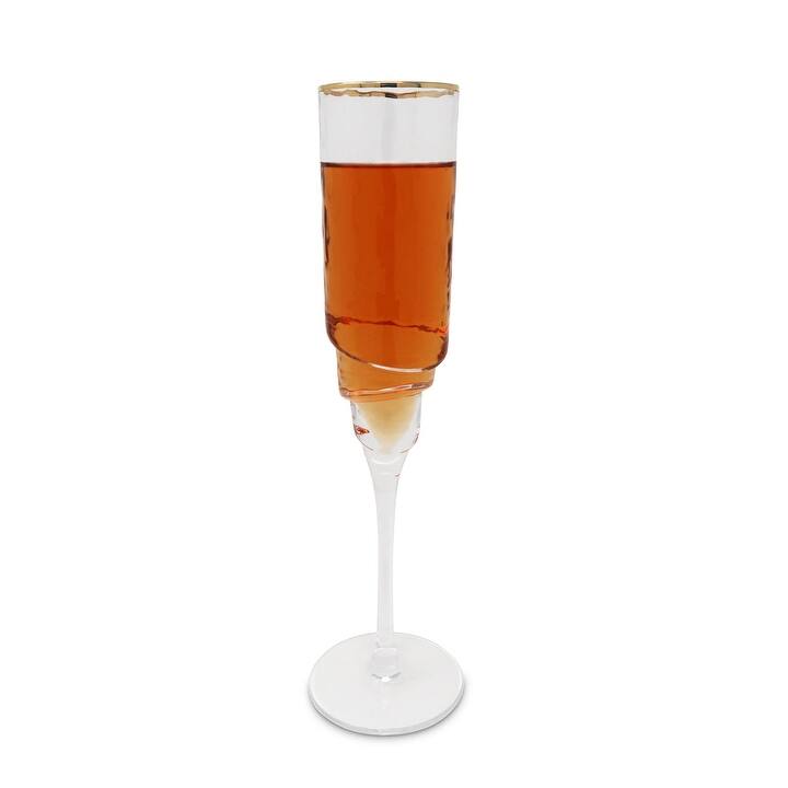 Set of 6 Glasses With Design On Bottom And Gold Rim