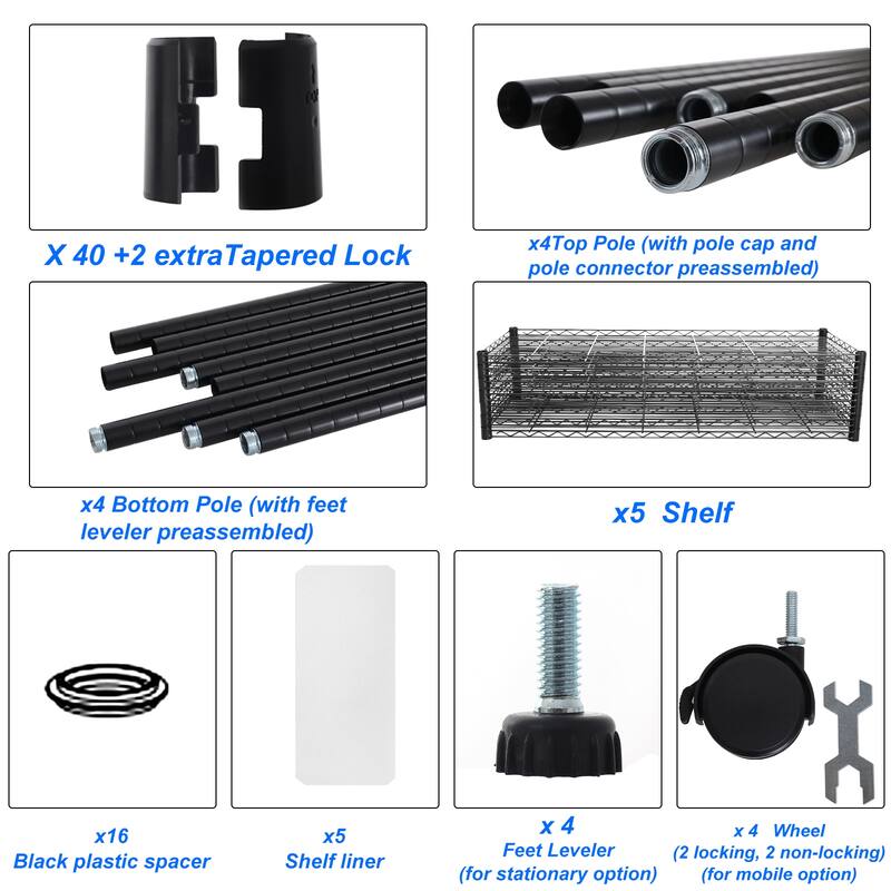 5 Tier Wire Shelving Unit, Heavy Duty Metal Large Storage Shelves Height Adjustable for Garage Kitchen Office