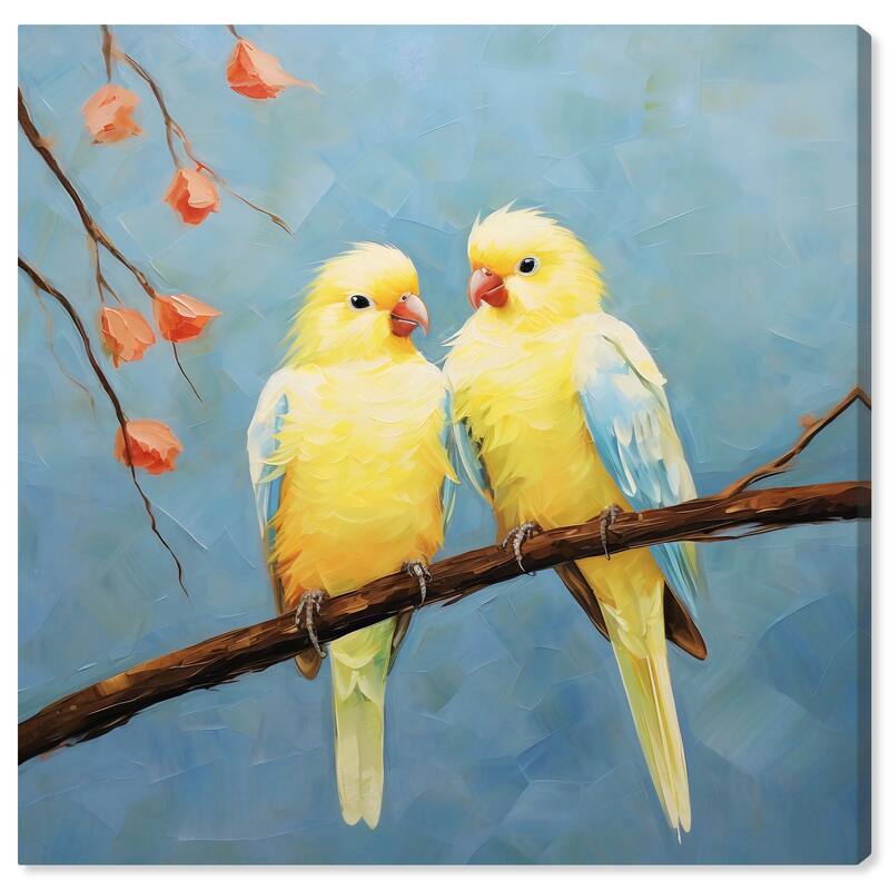 Wynwood Studio Canvas Animals Sweet Loving Birds Yellow and Neon Yellow Rustic Wall Art Canvas Print
