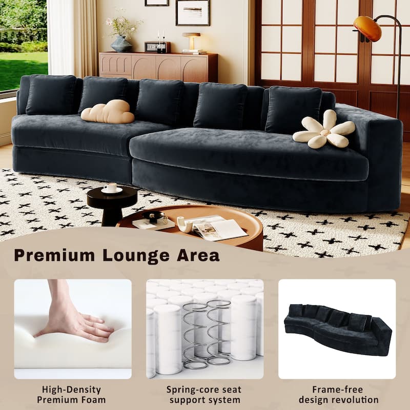 115.7" Chenille Modular Sofa Set with Curved Design - 4-Seater and 5 Cushions (No Assembly Required)