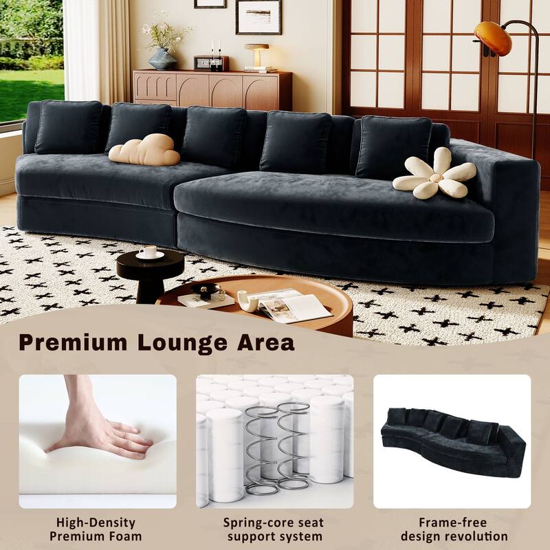 115.7" Pure Foam 2-Piece 4-Seater Sofa Set, Navy Blue Chenille Jacquard, Curved, No Assembly, for Living & Bedroom