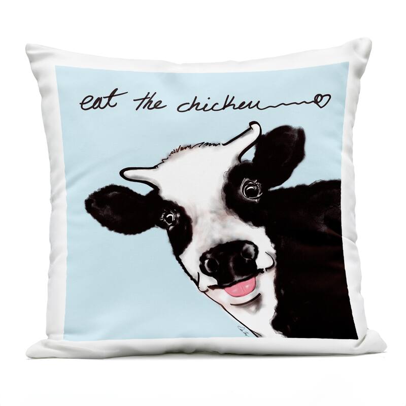 Stupell Eat The Chicken Funny Cow Printed Outdoor Throw Pillow Design by Stella Chang - Accent - Polyester - Blue - Single
