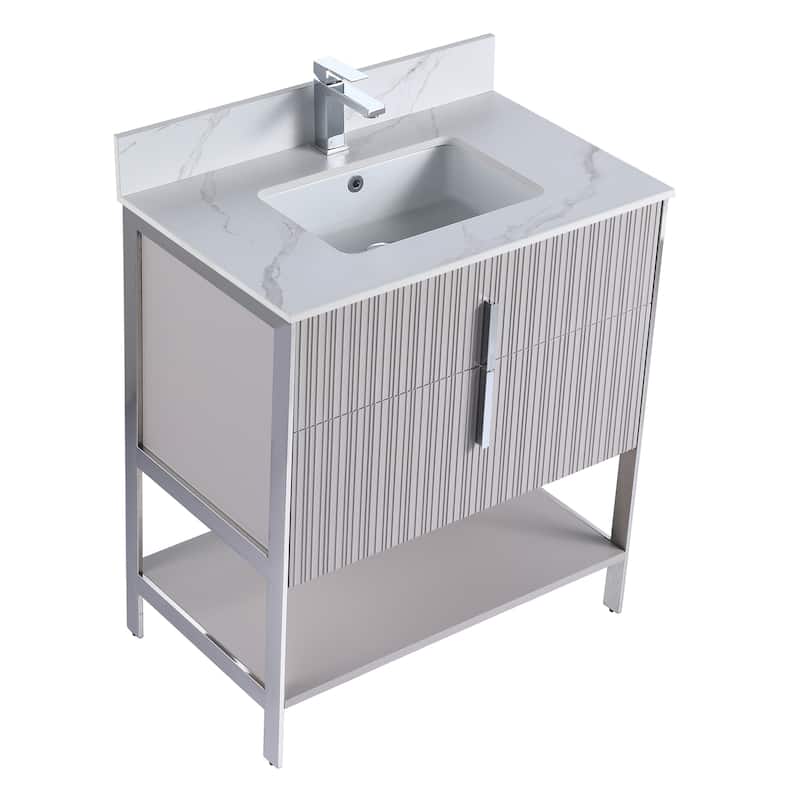 Fine Fixtures Serenity Modern Bathroom Vanity with White Carrara Stone Top