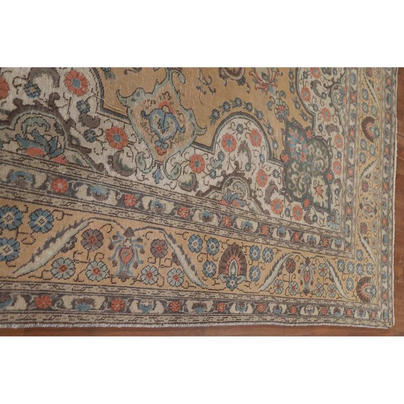 Hand Knotted Oriental 100% Wool Carpet Traditional Floral Peach Mashad Area Rug - 12' 7'' X 8' 10''