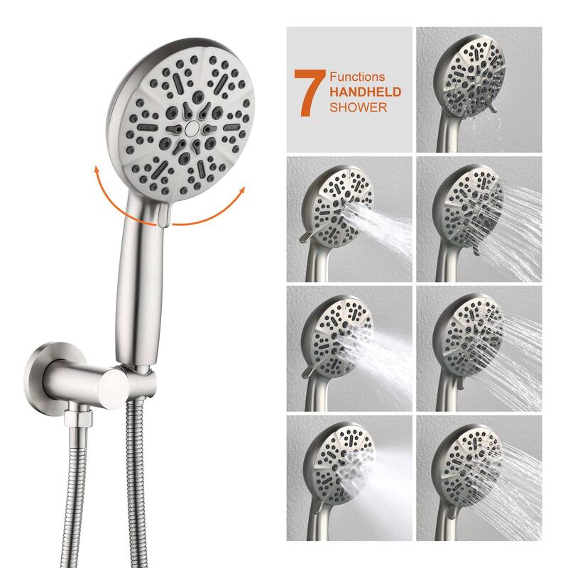 Wall Mount Tub Shower Faucet With Hand Shower Rainfall Shower System Set With Tub Spout Pressure Balance 10 Inch Shower Head Set