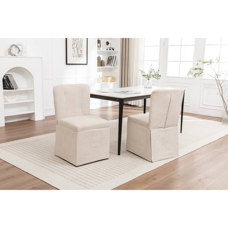 Modern Linen Dining Chairs, Armless Dining Chairs, with Upholstered Seat and Back, for Living Rooms, Set of 2, Brown