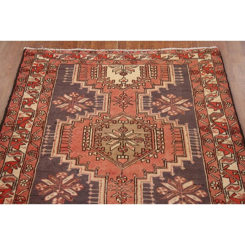 Geometric Ardebil Persian Vintage Runner Rug Hand-Knotted Wool Carpet - 3'10"x 8'6"