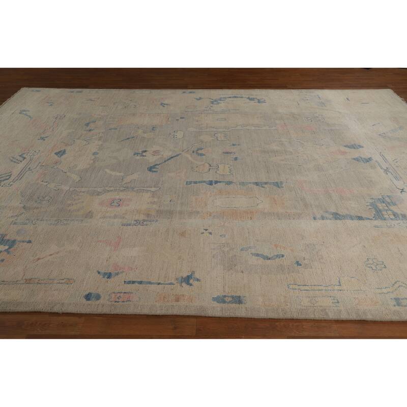Hand Knotted Oriental 100% Wool Carpet Transitional All-Over Greys & Charcoal Oushak Area Rug - 11' 9'' X 8' 9''