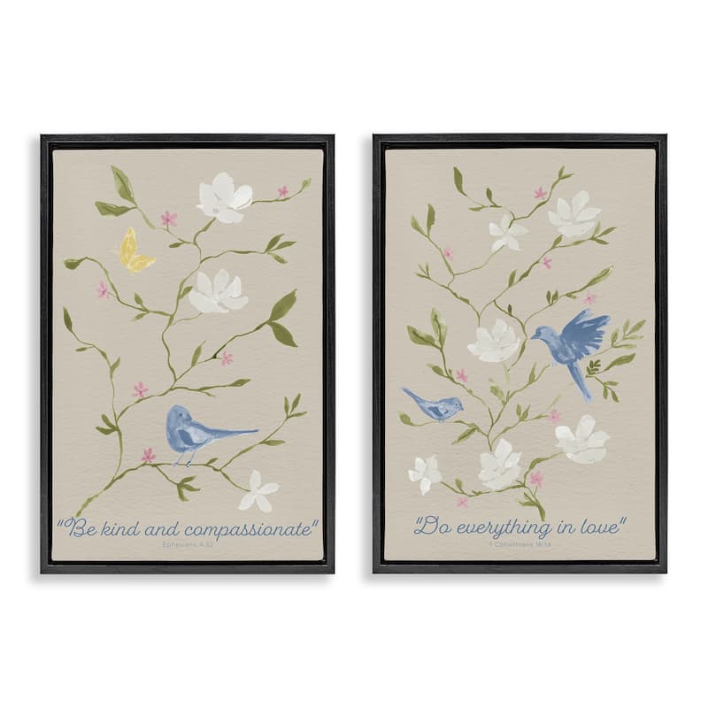 Stupell Floral Comforting Proverbs Framed Floater Canvas Wall Art Design By Lucille Price (Set of 2) - 21 x 31 - Black