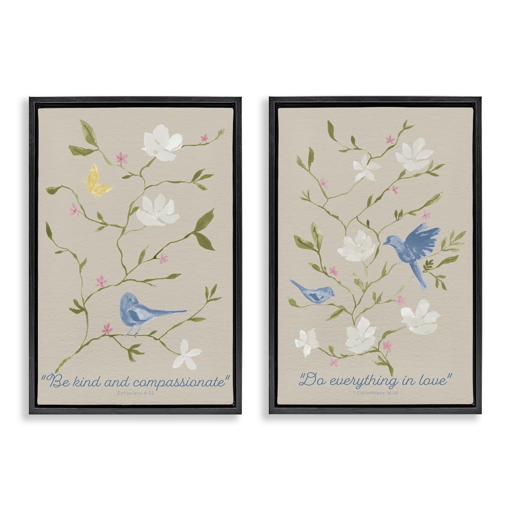 Stupell Floral Comforting Proverbs Framed Floater Canvas Wall Art Design By Lucille Price (Set of 2)