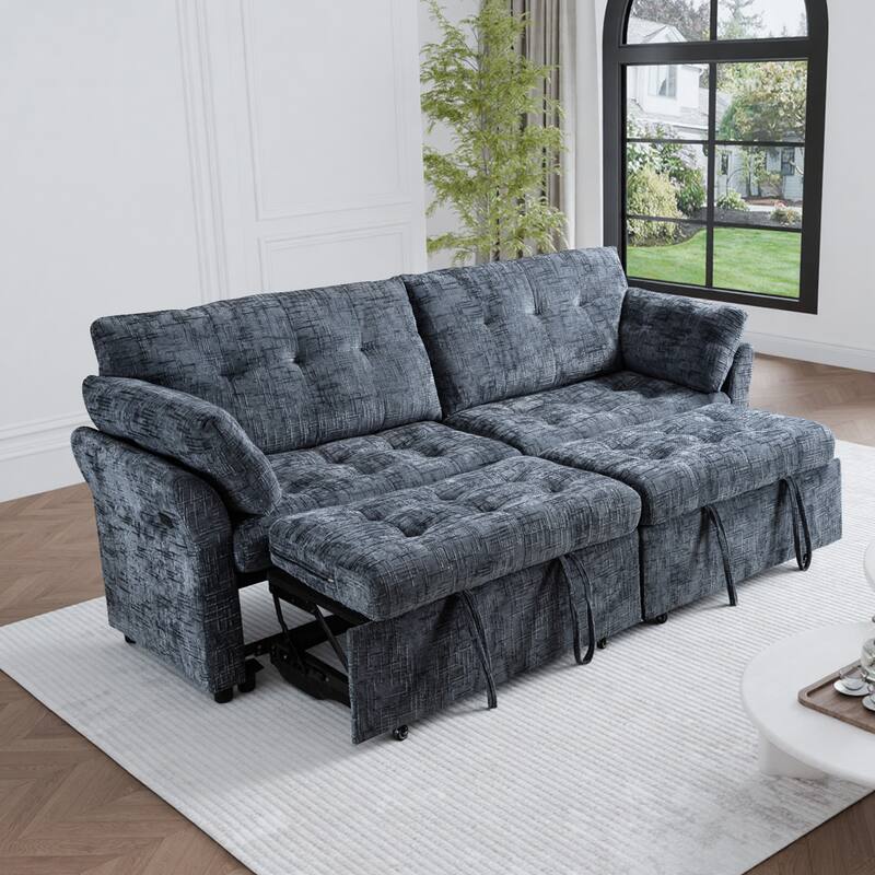 3-Seat Sofa Bed – Pull-Out Sleeper, 89" Sectional Sofa in Beige/Blue/Green