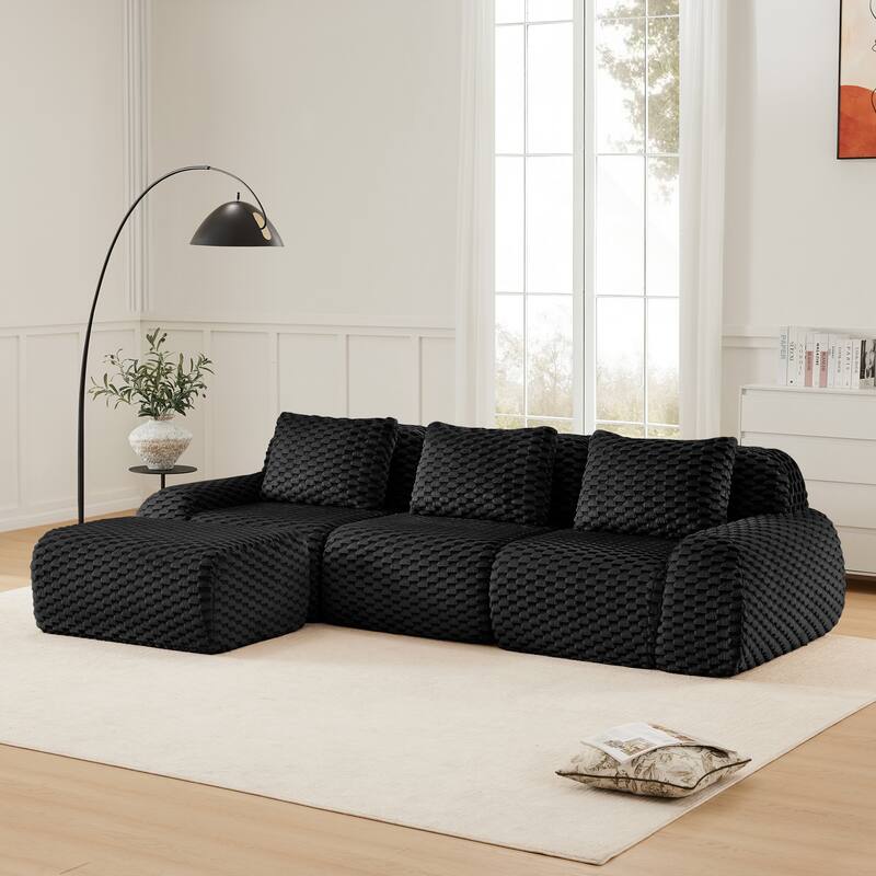 Roomfitters 114 Inch Modular Sectional Sofa, Oversized Flannelette 3-Seater, Black