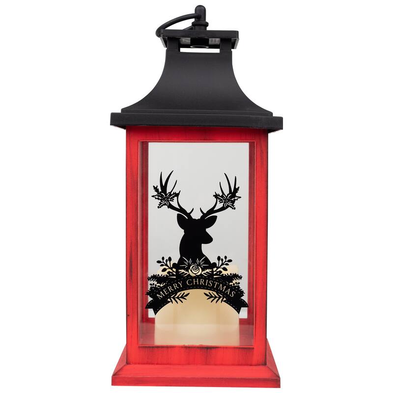 LED Lighted Merry Christmas Deer Flickering Candle Lantern - 13.75"