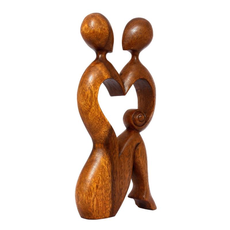 12" Wooden Handmade Abstract Sculpture Statue Handcrafted "I Heart You" Gift Art Decorative Home Decor Figurine Artwork
